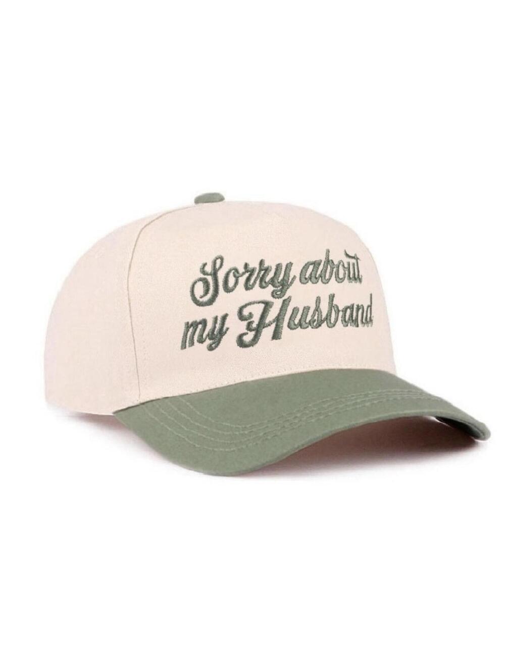 SORRY ABOUT MY HUSBAND Embroidered 2-Tone Green Hat Cap Adjustable NEW - Picture 3 of 4